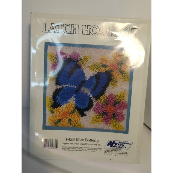 National Yarn Crafts Latch Hook Rug Craft Kit Blue Butterfly 12" x 12" #P429 NEW - Picture 6 of 6